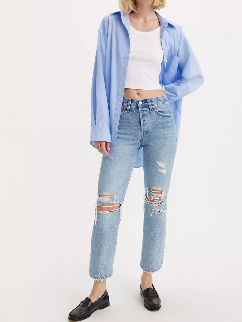 NEW! Levi's Wedgie Straight Ankle Jeans Size 30x26 High Rise Light Wash Distress